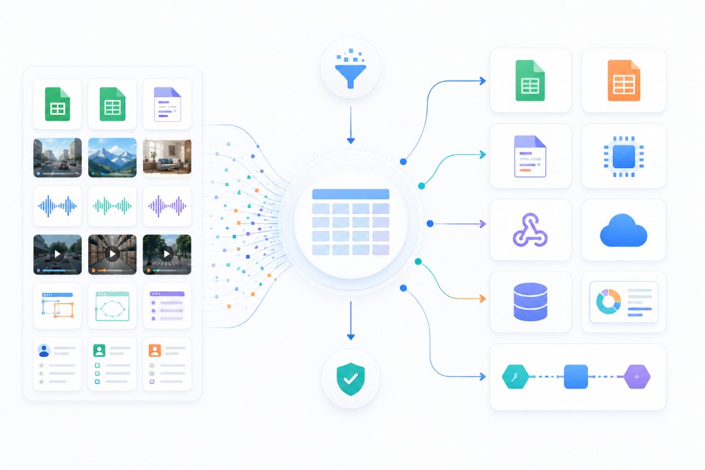 Validated AI training datasets delivered to spreadsheets, APIs, cloud storage, databases, and model training pipelines