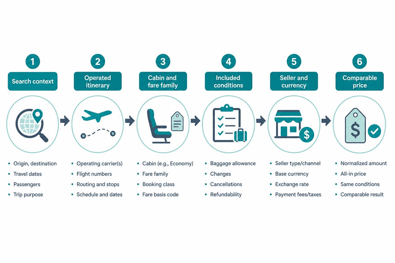 Flight fare normalization process used before comparing prices