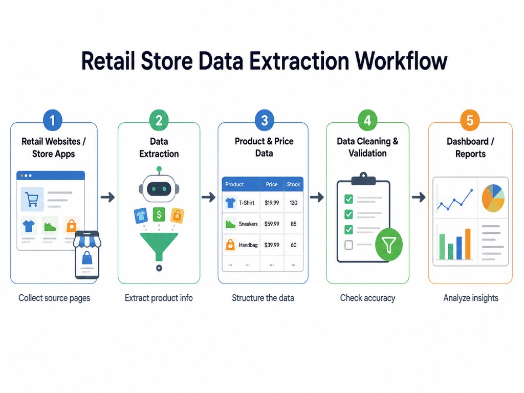 Retail store data extraction workflow for grocery chain location data