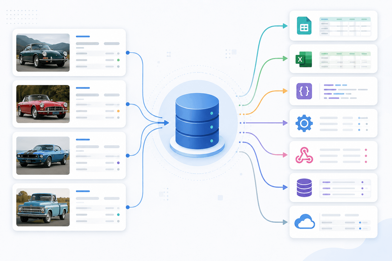 Structured auction data delivered to spreadsheets, JSON, APIs, databases, and cloud systems