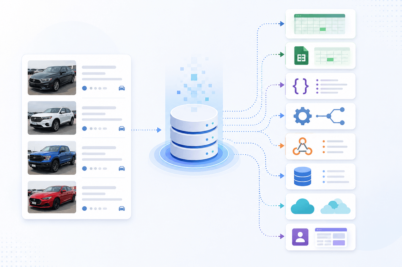 Structured auction data delivered to spreadsheets, JSON, APIs, databases, and cloud systems