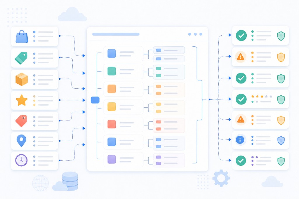 Structured JSON data feed with field mapping and validation rules