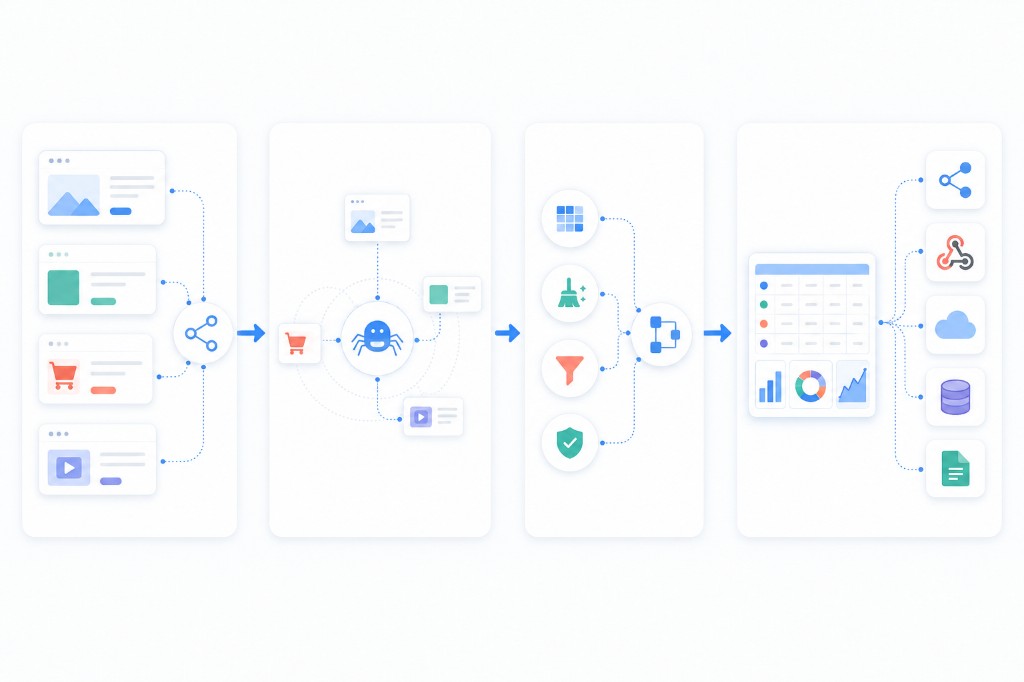 Four step workflow for connecting extracting transforming and delivering external data