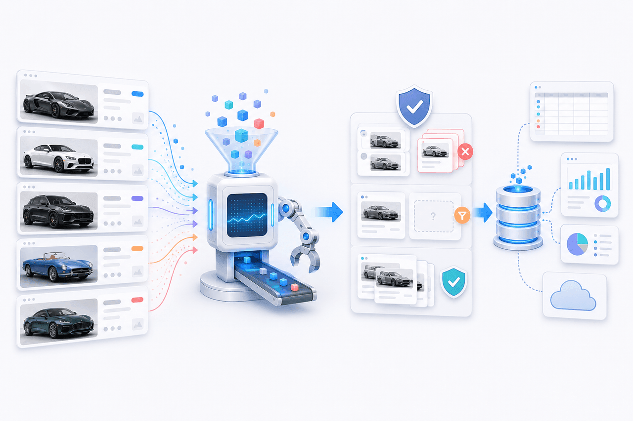 Luxury vehicle listing extraction validation and delivery workflow