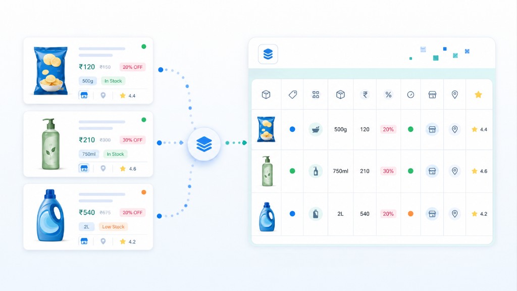 FMCG product data transformed into structured pricing, availability, category, brand, and market intelligence datasets
