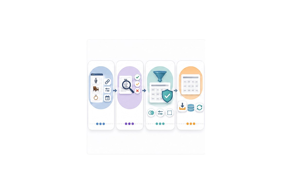 Auction listing collection structuring validation and delivery workflow