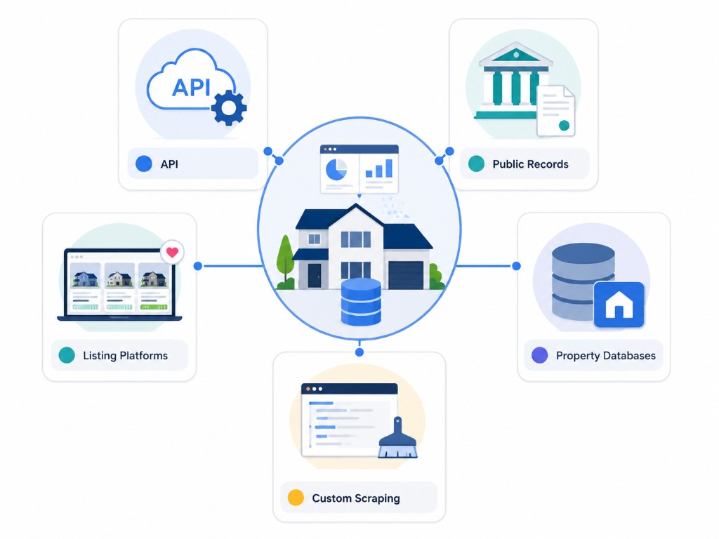 Real estate data providers comparison by API, dataset, marketplace, and custom extraction.