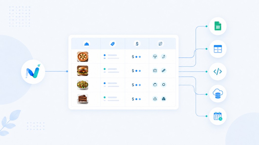 Restaurant menu datasets delivered through API, CSV, Excel, and database formats