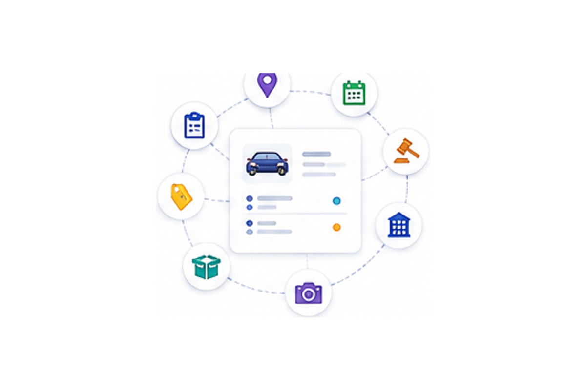 Government auction asset location bidding and status data fields
